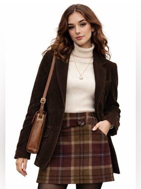 Walter Wool‎ Plaid Mini Skirt Dark Academia Preppy Vintage Burgundy Brown